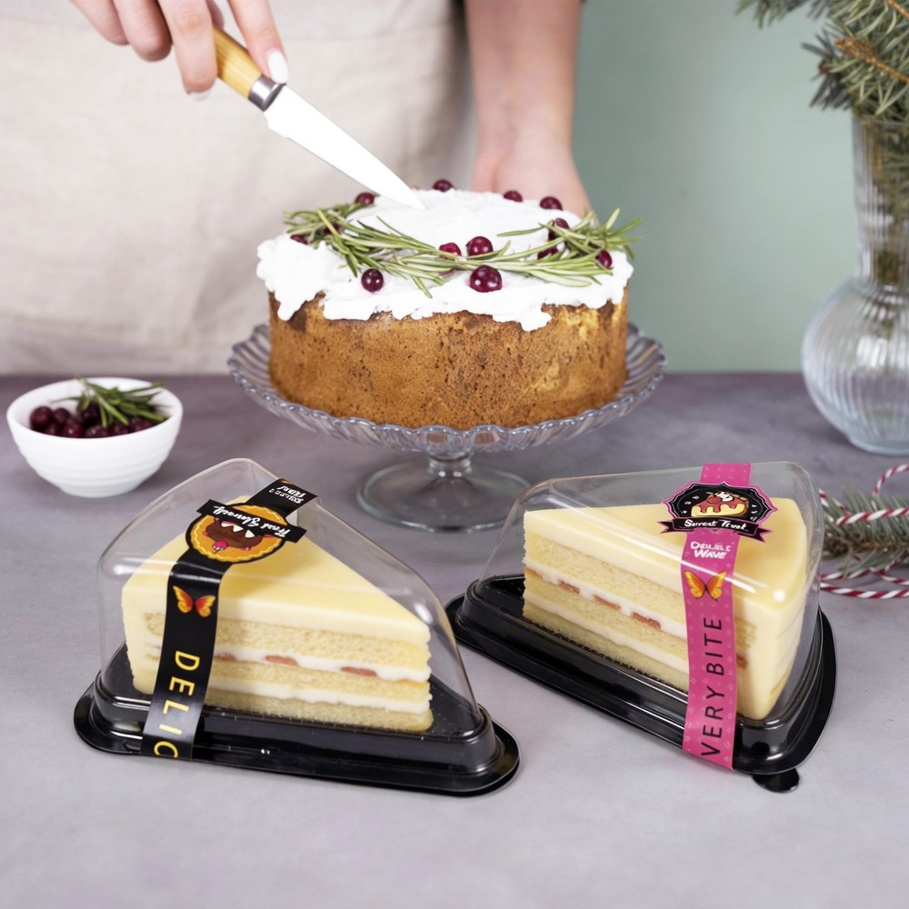 50-Pack Clear Cake Slice Containers | BPA-, Stackable Dessert Holders for Par...