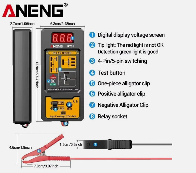 ANENG Universal Car Relay Tester Voltage Tester RT01 11-25V ar Battery