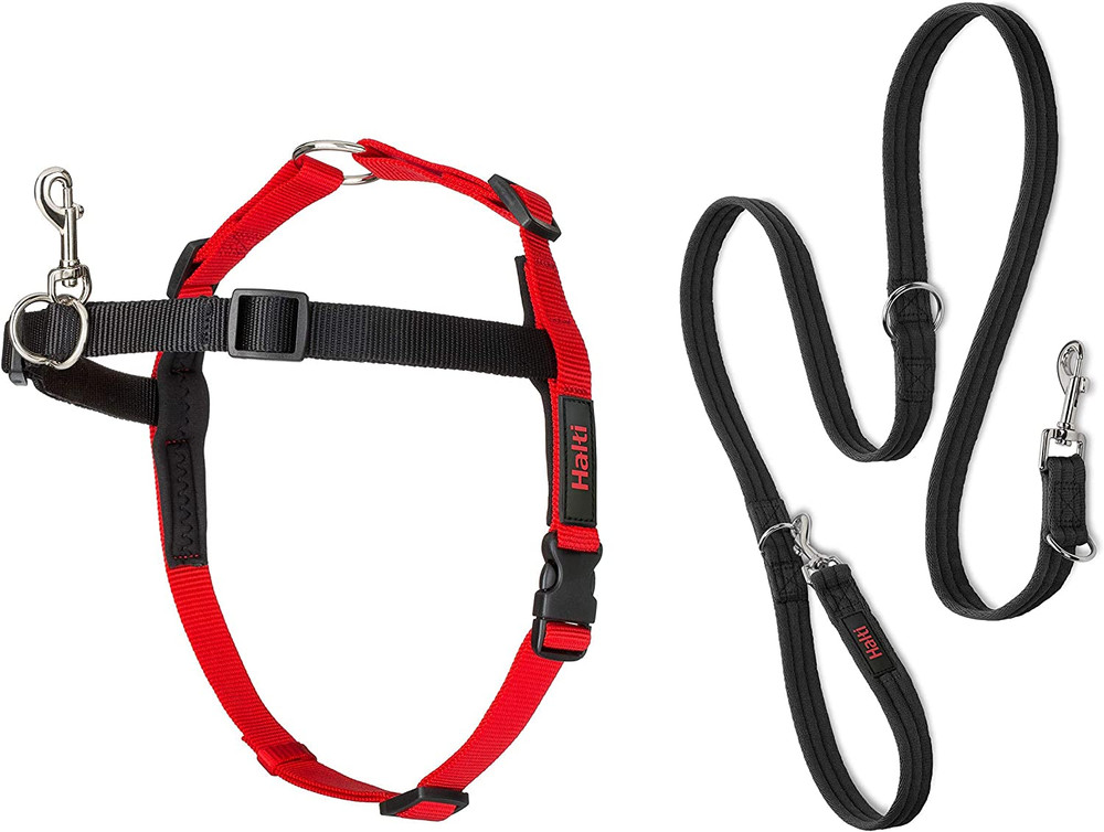 Front Control Harness Size Medium & Training Leash Size Large, Black Combinatio