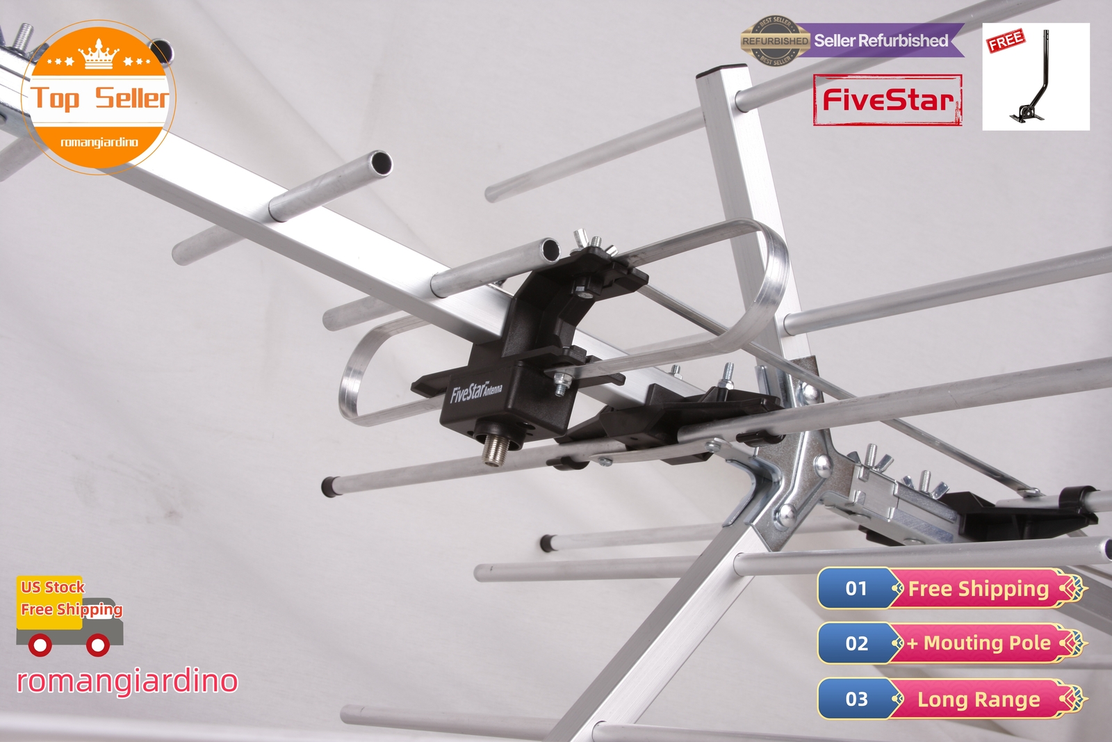 Yagi Outdoor TV Antenna 250 Mile for Strong, Weatherproof VHF UHF FM Pole