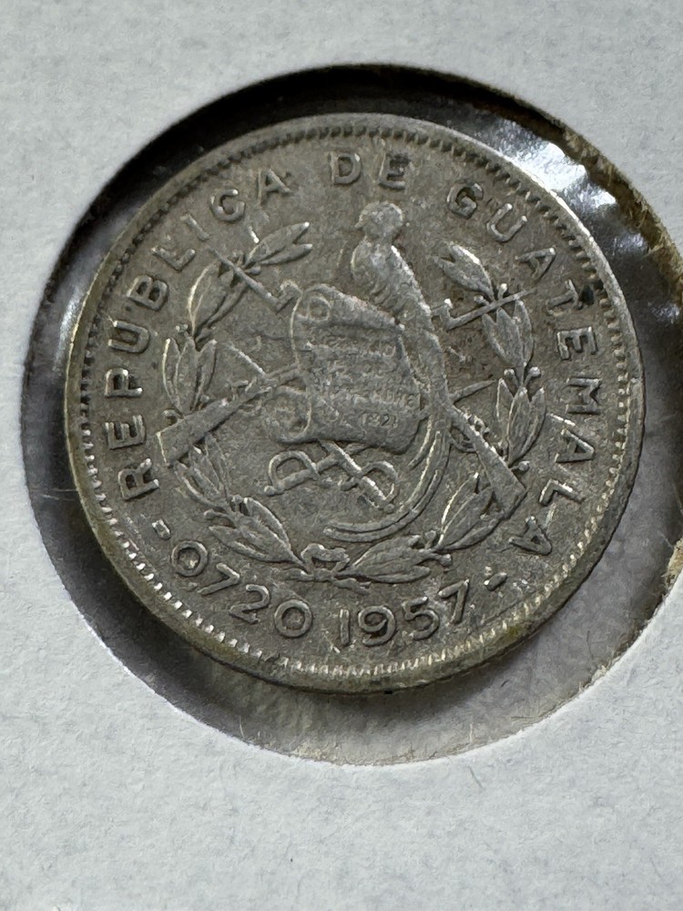 1957 Guatemala 5 Centavos Small Silver Coin