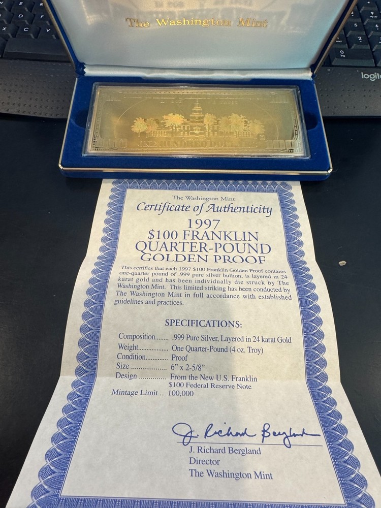 Washington Mint $100 Silver Proof Certificates - 3 Different Designs