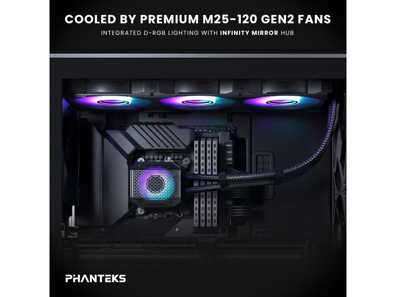Phanteks Glacier One 360M25 G2 AIO Liquid CPU Cooler, Black, RGB Pump Cap Design