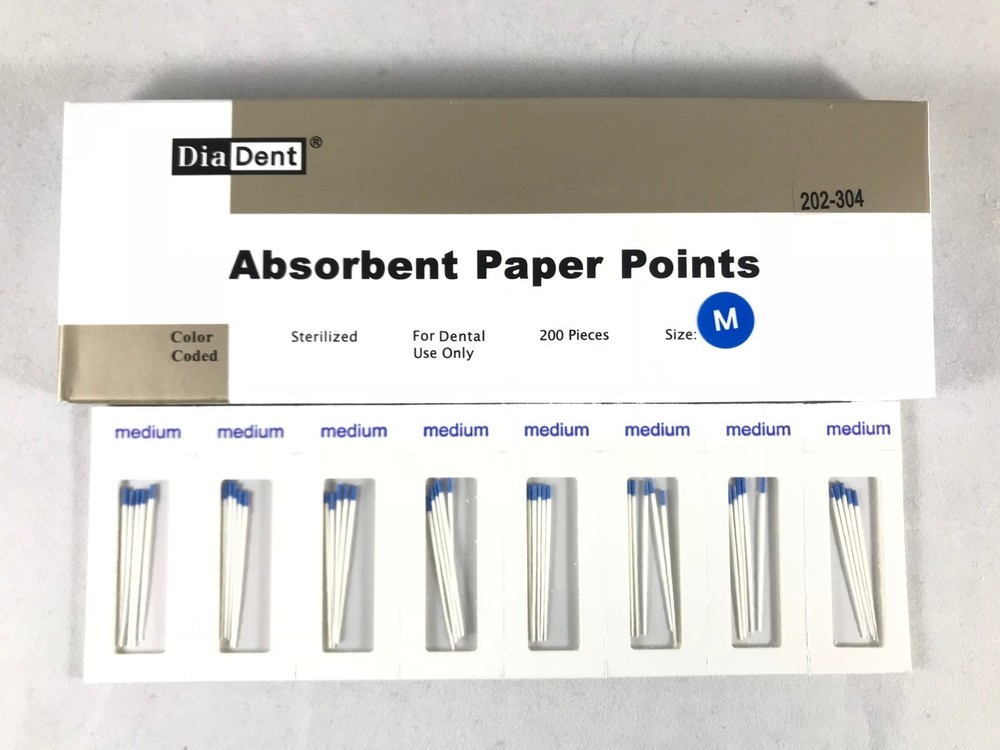 DIADENT Absorbent Paper Points Color Coded & Sterilized 200/Pack Cell Pack