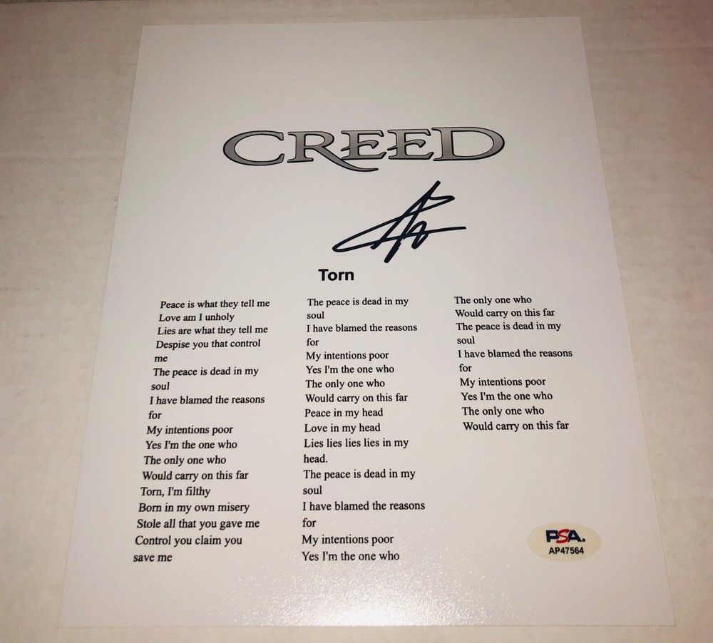 Scott Stapp Torn Creed Signed Lyric Sheet PSA RARE A