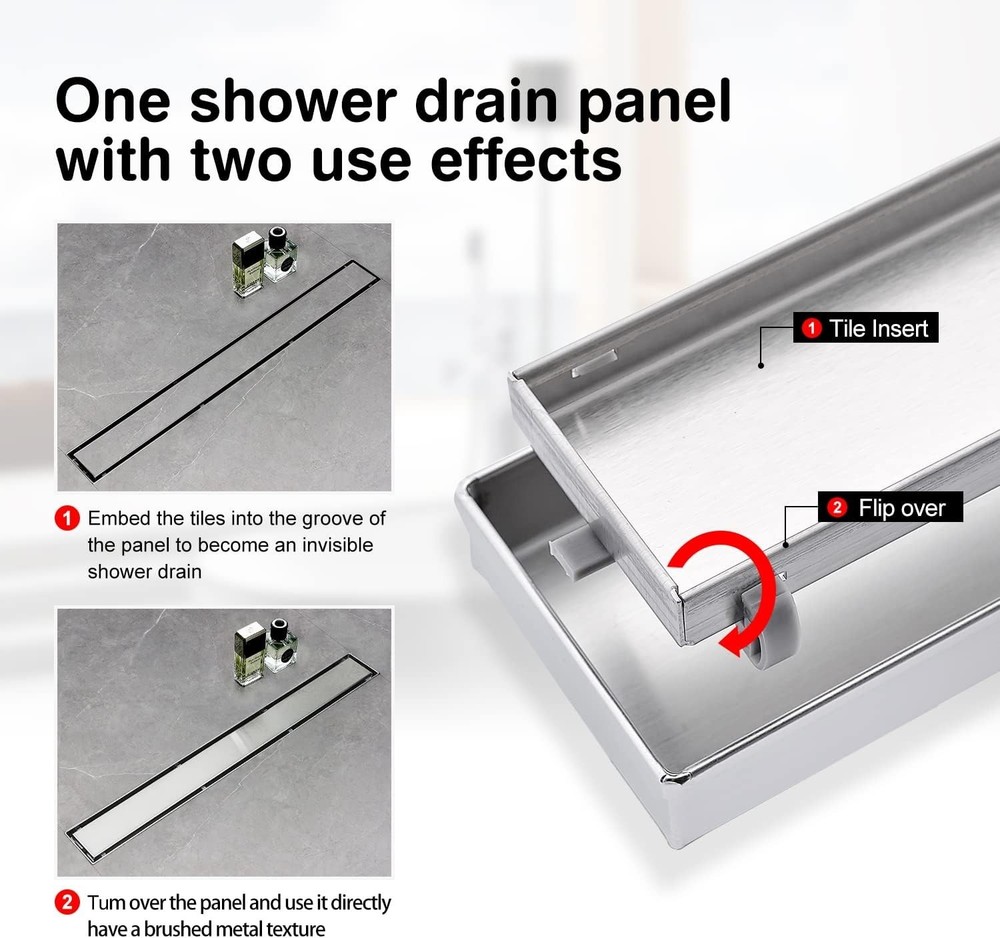 Versatile 24" Stainless Steel Linear Drain with Rust-Resistant Tile Insert Grate