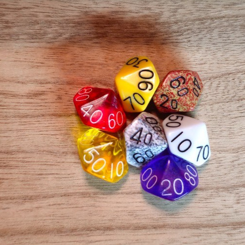 D10 Percentile Mixed - White & Black Numbered 7 Dice Set
