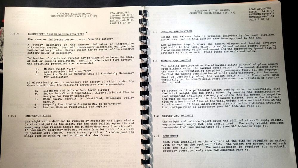 FAA APPROVED - Bellance - Model 8KCAB Flight Operator's Manual...