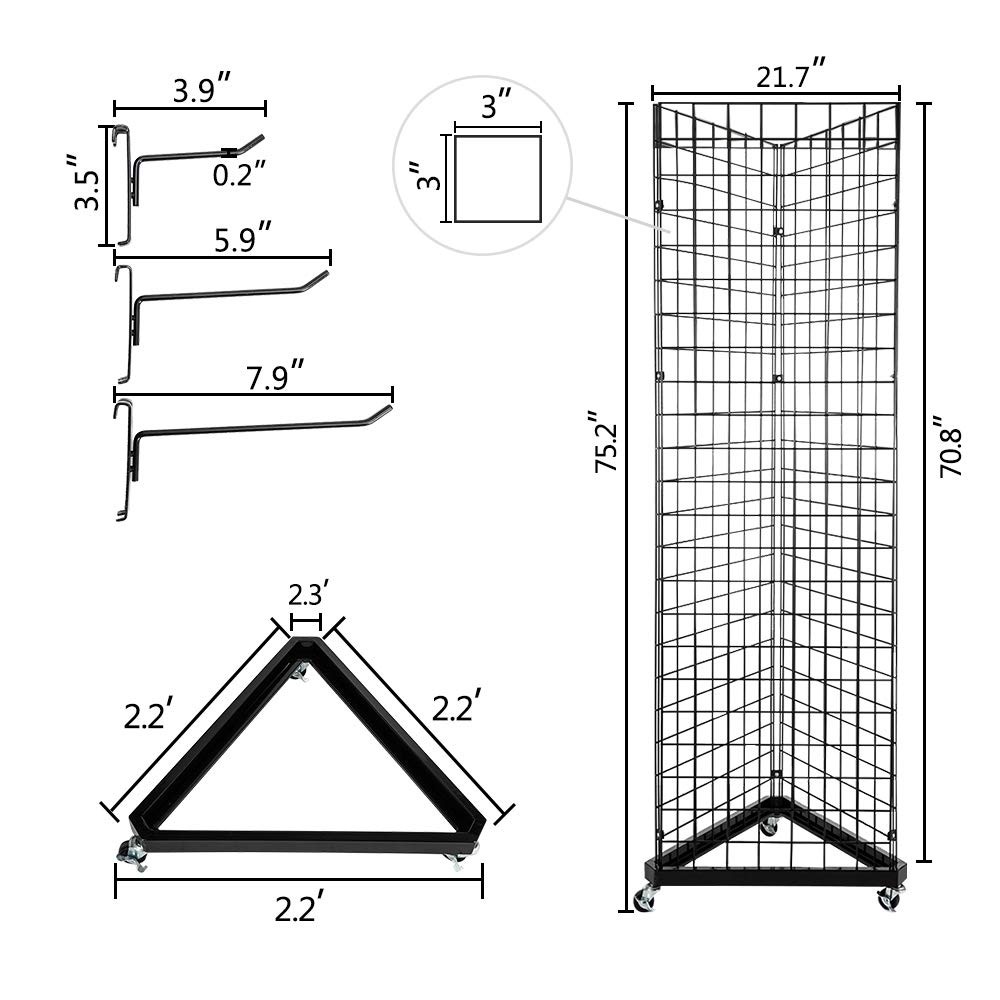 6'x 2'Triangle Grid Panel Tower with Base and Casters 5mm Wire 220 lbs Capacity