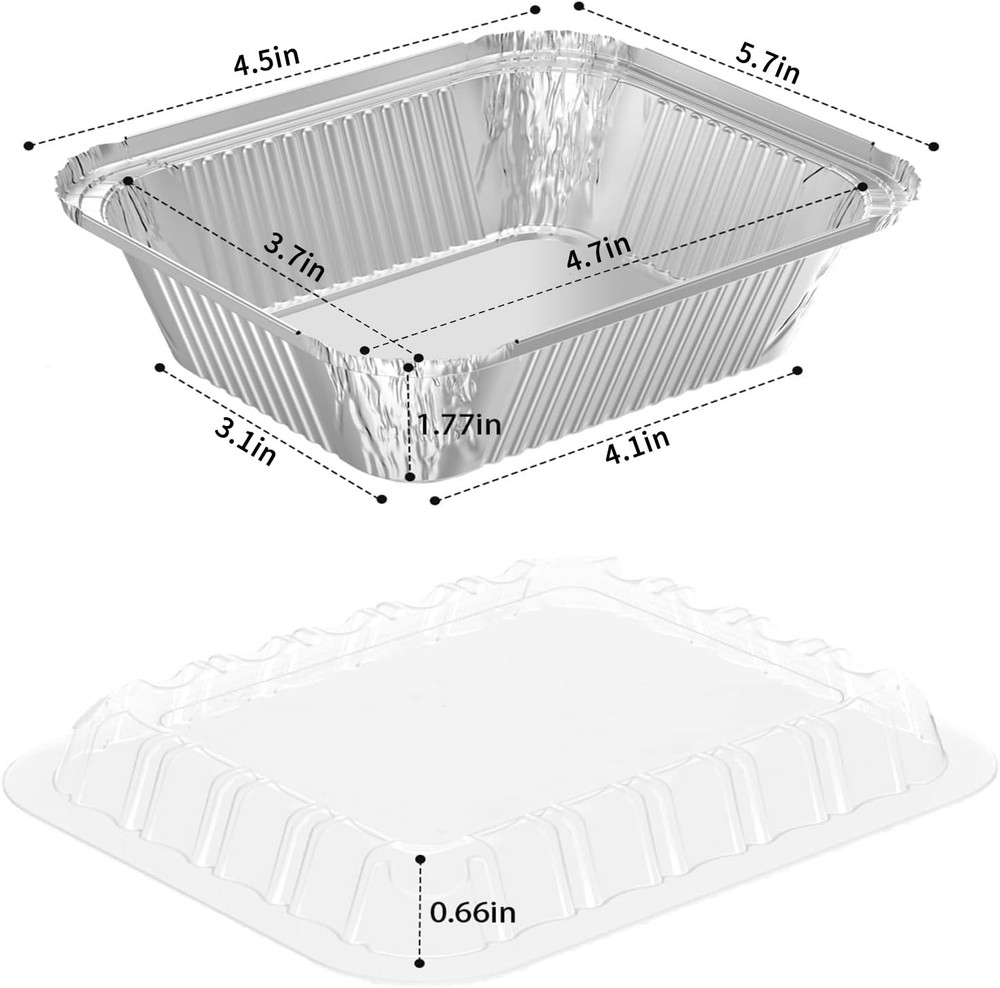 100 Pack 1 Lb Rectangular Disposable Aluminum Foil Pans with Dome Lids
