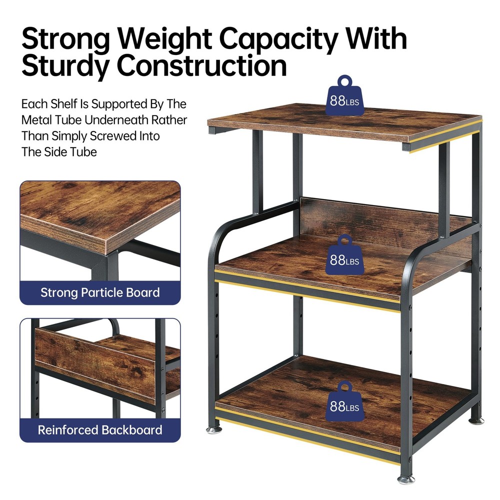 Printer Table Stand with Height Adjustable Shelf, 3 Tier Rolling Printer Cart...