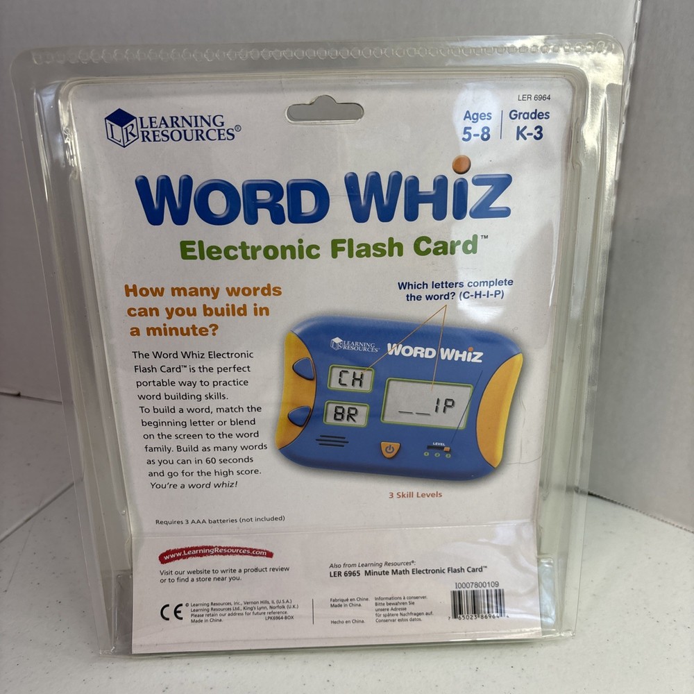Learning Resources Word Whiz Electronic Flash Card Word Game Handheld