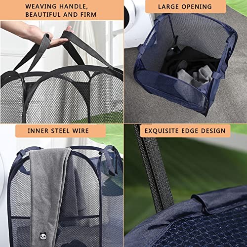 2 Laundry Baskets, pop-up Laundry Baskets, Foldable mesh Laundry Baskets 2 blue