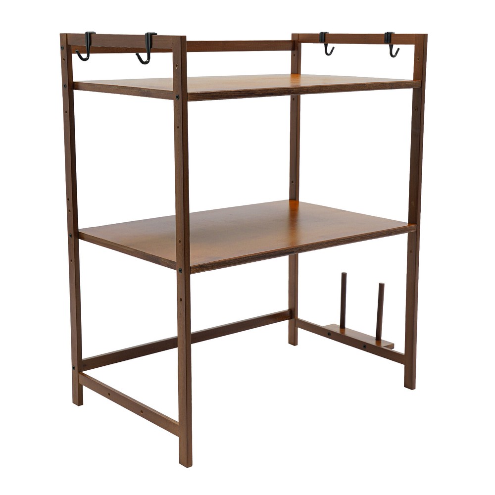 2 Tier 4 Hook Kitchen Storage Rack for Microwave Oven Stand Shelf Organizer