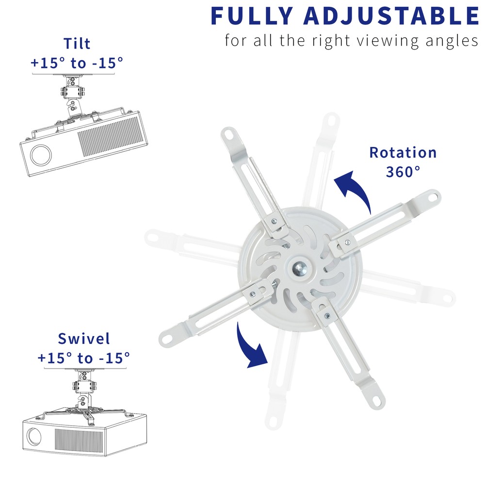 VIVO Universal Adjustable Ceiling Projector Theater Mount White | Extending Arms