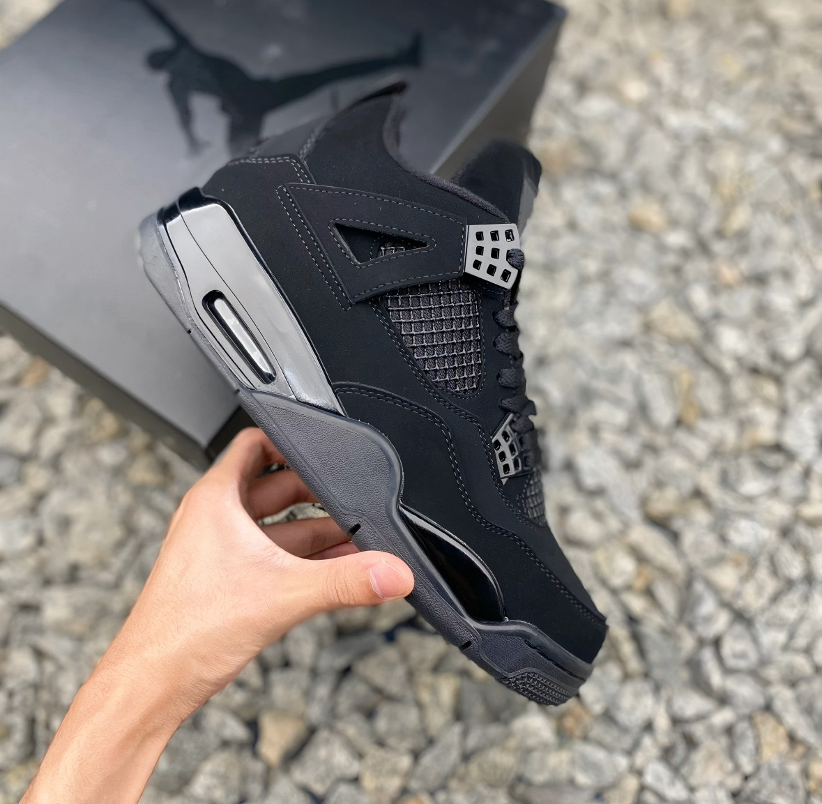 Jordan 4 “Black Cat”Retro Men's Black Basketball Shoes Mid-Top