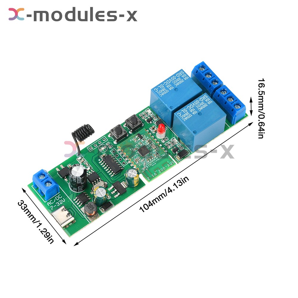7V-32V AC/DC eWeLink APP Bluetooth 2CH WIFI Relay Switch Module Type-C RF 433