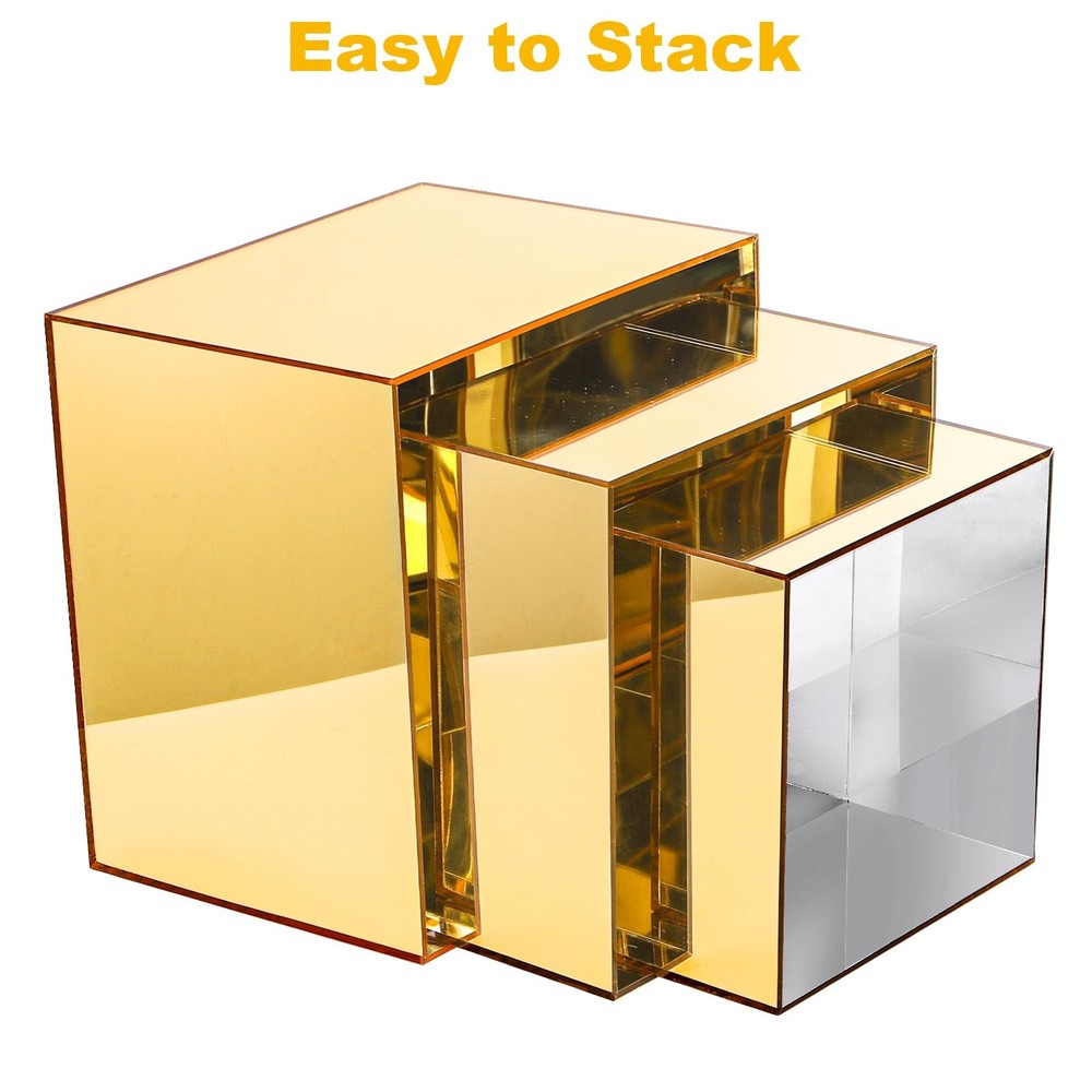 3 Pack Acrylic Risers Display Stands, Gold Buffet Riser Perfume Organizer, Mi...