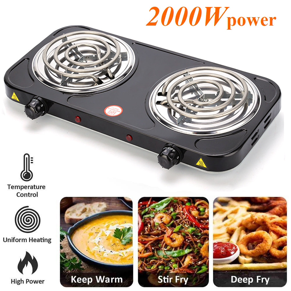 2000W Portable Kitchen Electric Double Burner Hot Plate Cooktop Cooking Stove