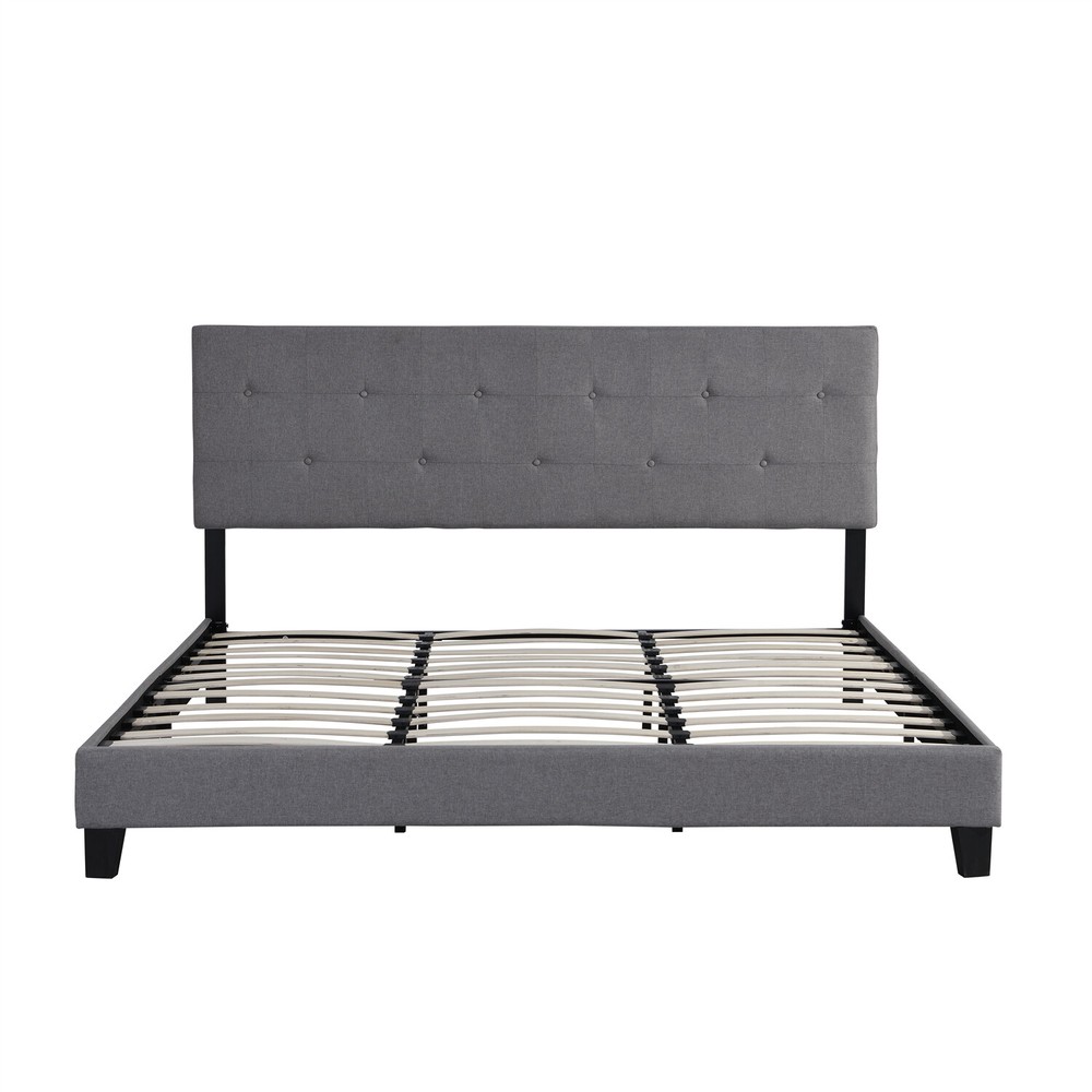 King Size Bed Frame Upholstered Platform Bed Frame w/ Upholstered Headboard New