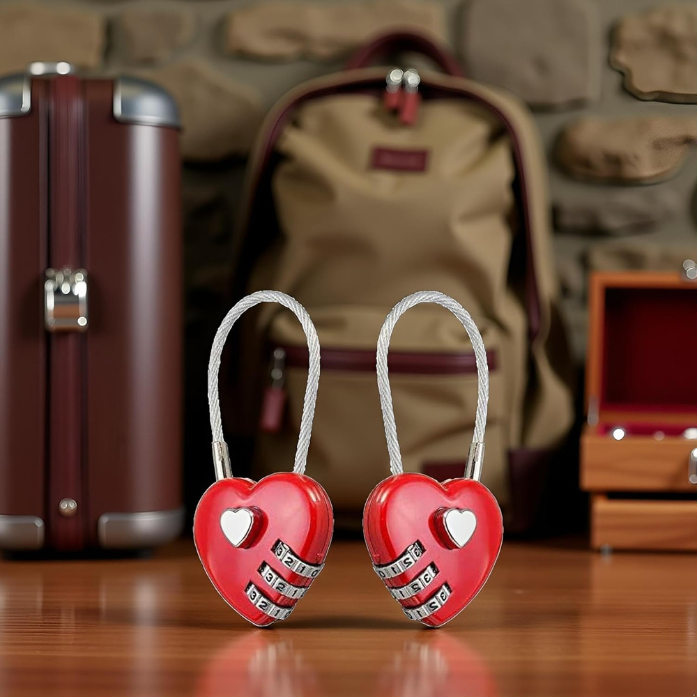 2PCS Mini Heart Combination Padlock 3-Digit Code Lock for Bags Backpacks