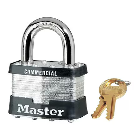 Master Lock 25 Padlock, Keyed Different, Standard Shackle, Rectangular Steel