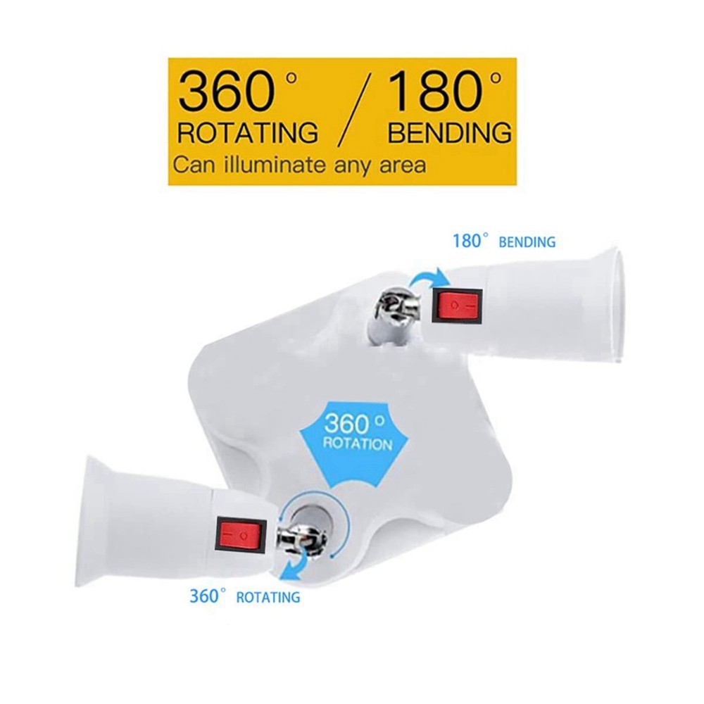 360 Degree Adjustable - 2 in 1 E27 Splitter Socket Adapter. E27 Standard7682