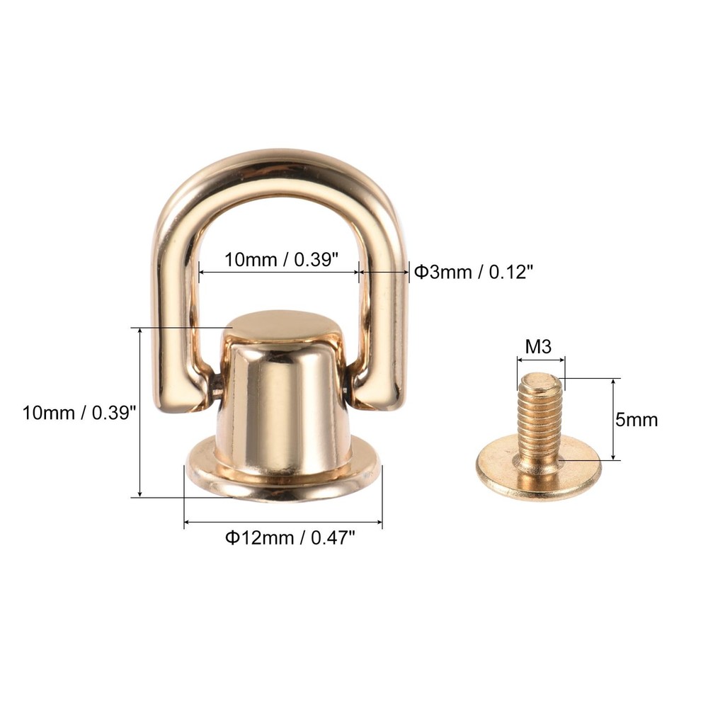 12x10mm Ball Post Head Button Studs with D Ring for DIY Light Gold 4pcs
