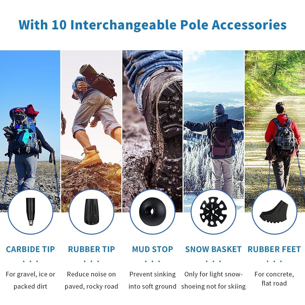2 Pack Adjustable Collapsible Trekking Poles Lightweight Aluminum 7075