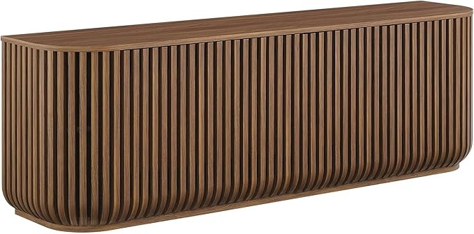 Modway Fortitude 75" Fluted Curved Sideboard Buffet with 4 Doors, Walnut
