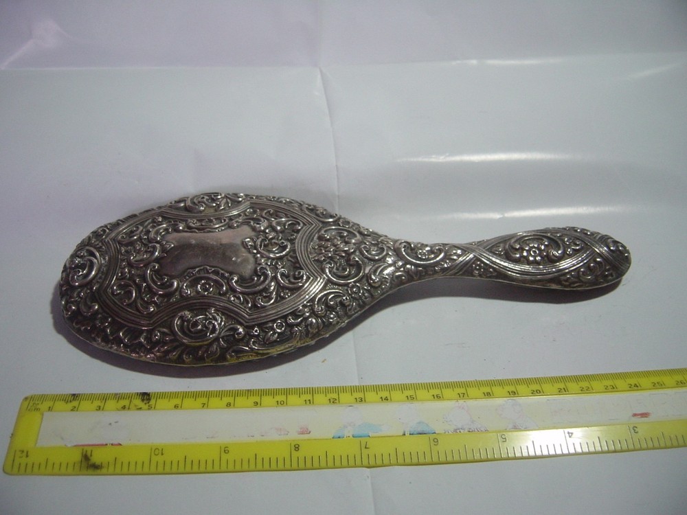 SPECTACULAR-SOLID SILVER - LARGE ELEGANT HAND HELD MIRROR-SUPERB DESIGN