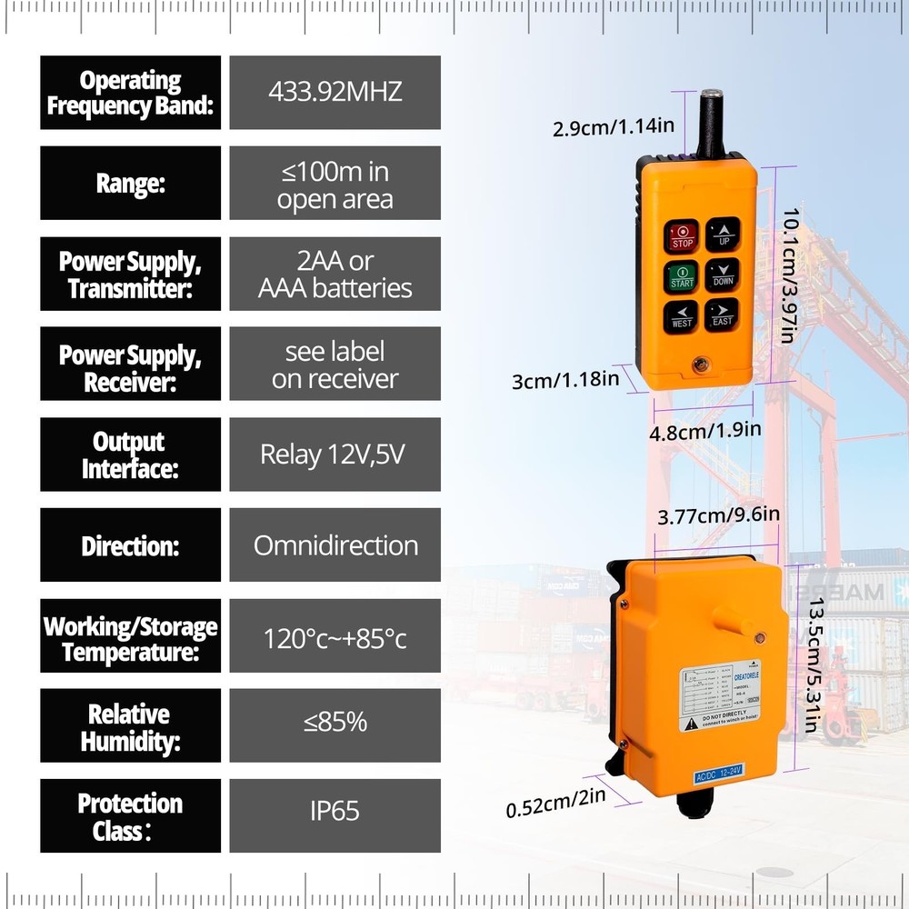 6-Key Industrial Crane Controller & Dump Trailer Remote Control Wireless Kit ...