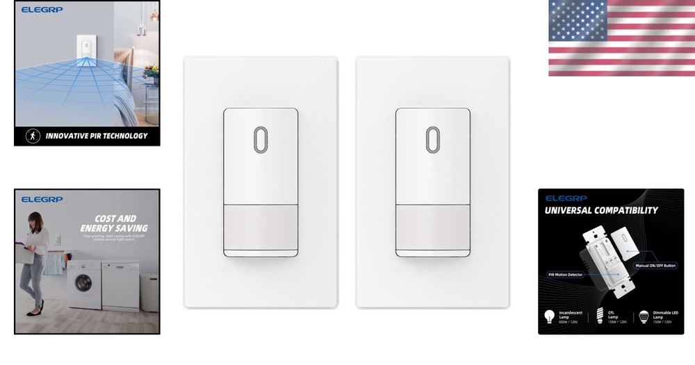 Single Pole Occupancy Motion Sensor Light Switch, PIR Infrared Motion Activated