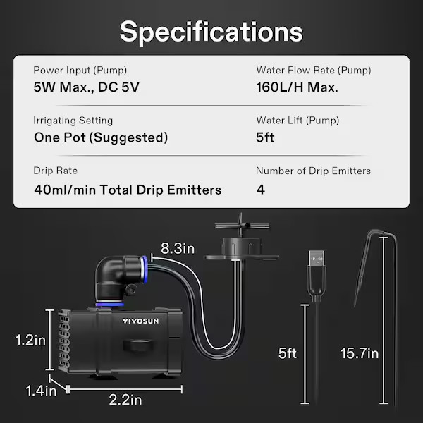 Flexfeed Drip Irrigation Potted Plant Kit 4W Automatic Irrigation System with Pu