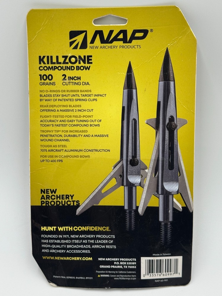 NAP Killzone Mechanical Broadhead 2 Blades 100 Grains 2” Cutting Diameter 3 Pack