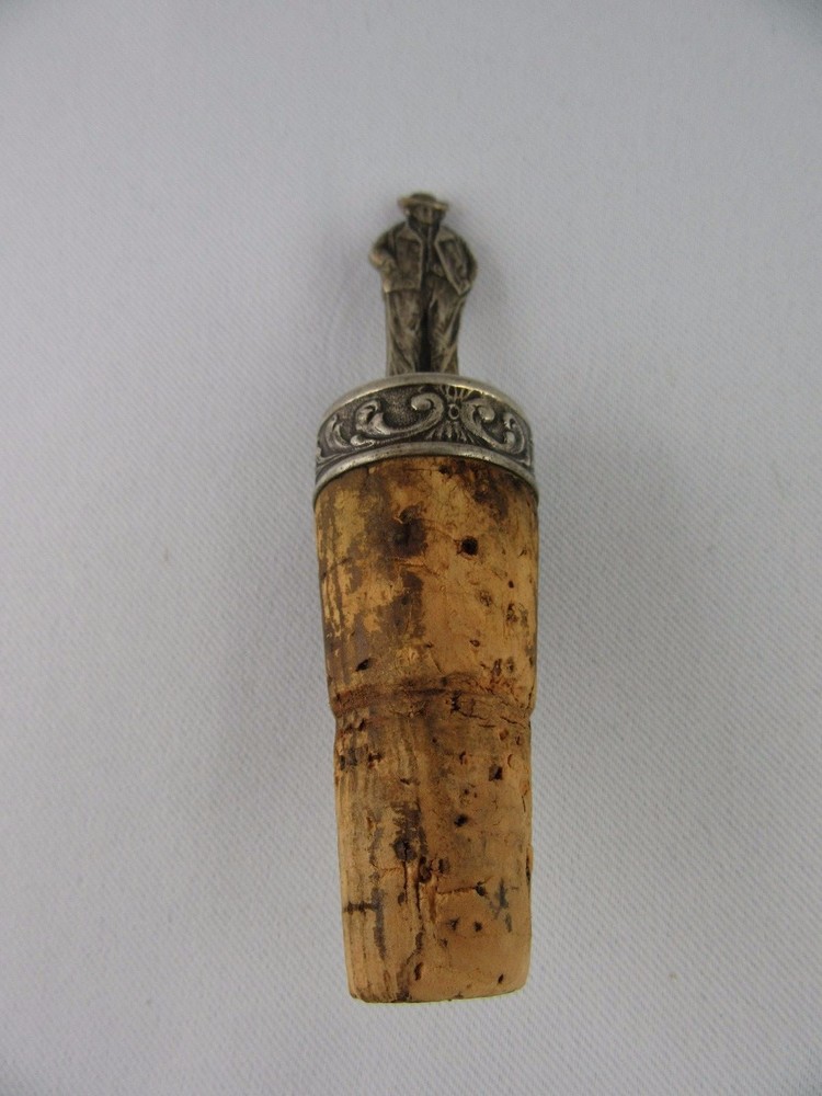 Vintage Wine Stopper Figurine a Man Winemaker Silver