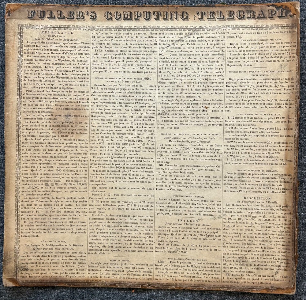 Antique Fuller's Computing Time Telegraph / Palmers Computing Scale @ 1847