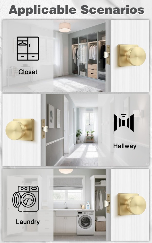 Probrico Bulk Passage Door Knobs Interior 10 Pack, Brushed Gold Square