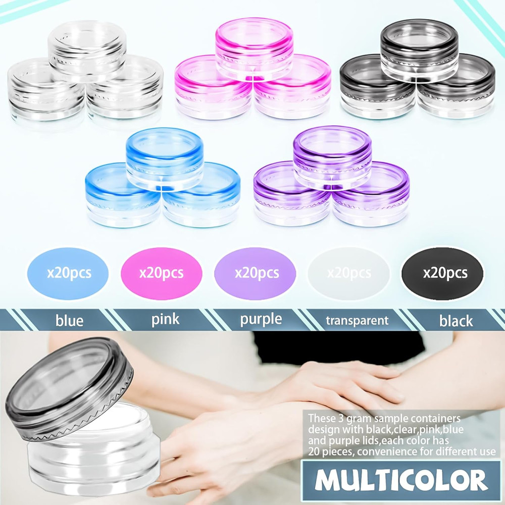 100 Pcs 3G Empty Plastic Containers with Lids,Tiny Makeup Sample Containers S...