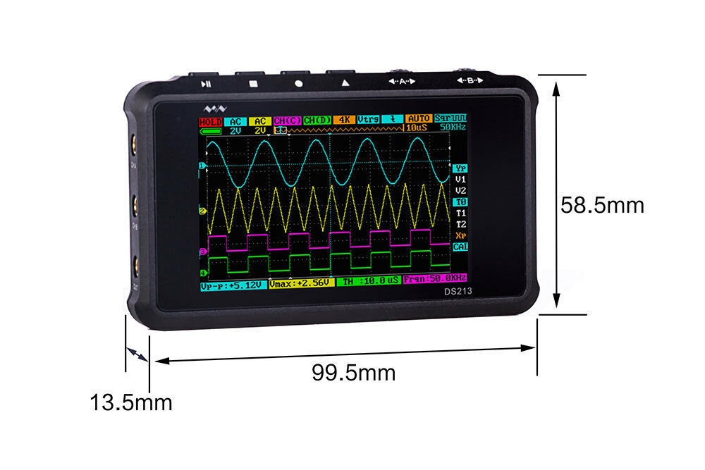 MINIWARE DS213 4-Ch Handheld Oscilloscope 15MHz Bandwidth Rechargeable Battery