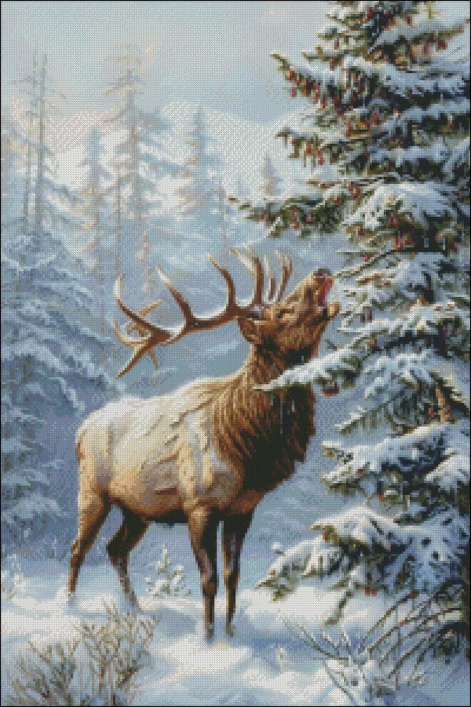Elk in the Snowcovered Forest - Chart Counted Cross Stitch Patterns Needlework