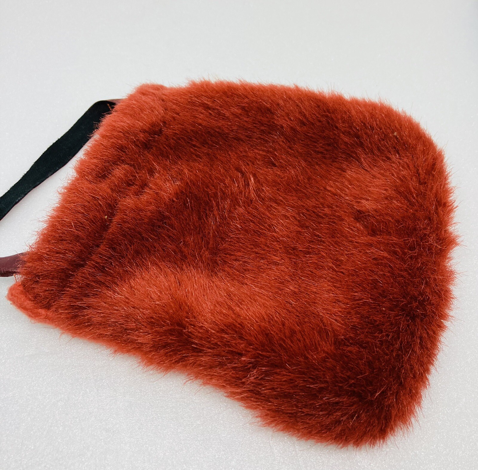 Vintage 1980s Retro Fluffy Furry Handheld Pouch Makeup Mirror Phone Keys Bag 22