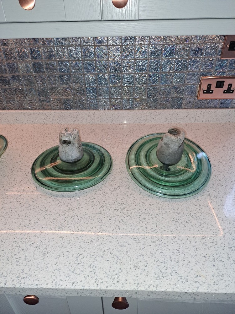 Vintage Electrical Glass Insulators . Turquoise Green