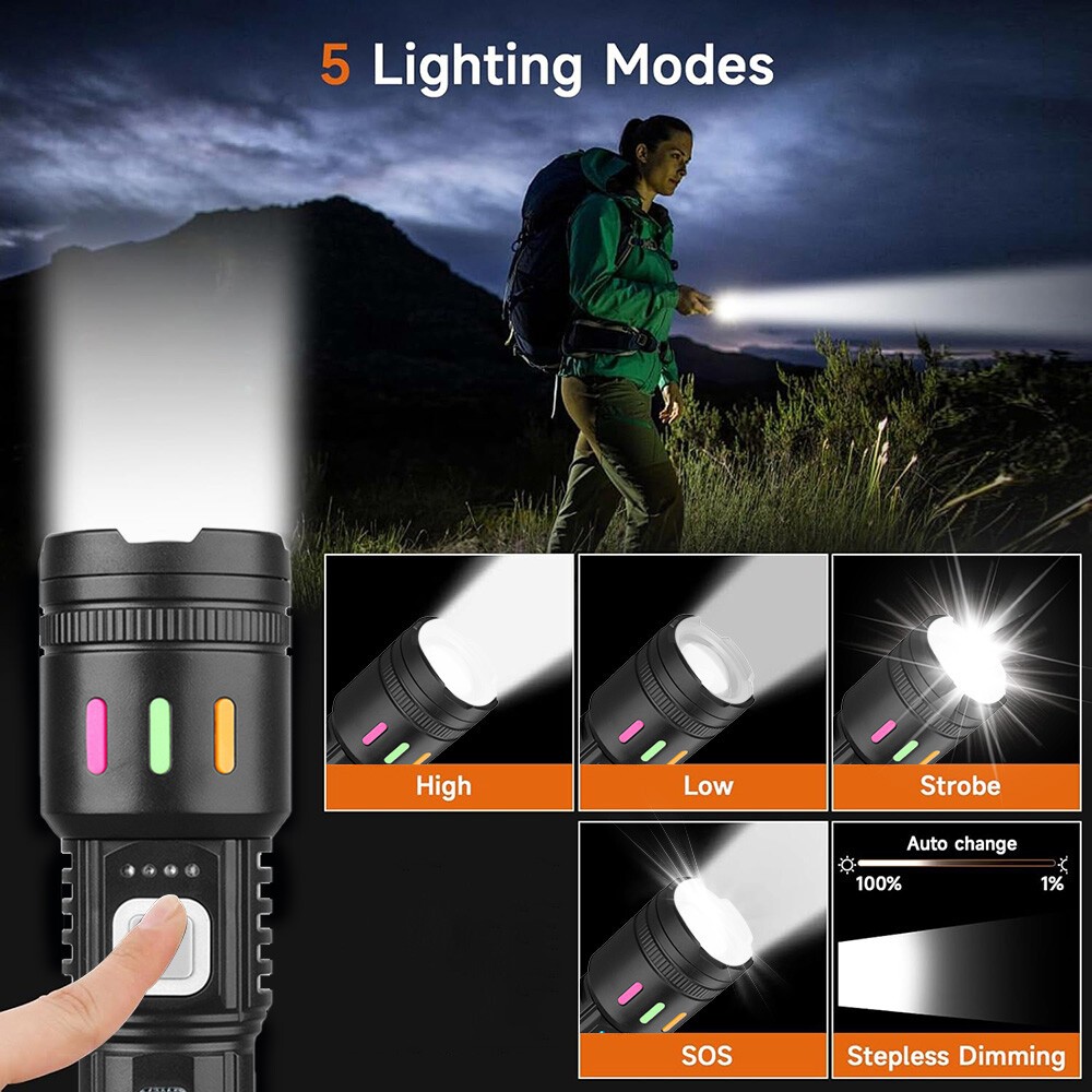 2 x 990000000Lumen Super Bright LED Flashlight Tactical Rechargeable Work Lights