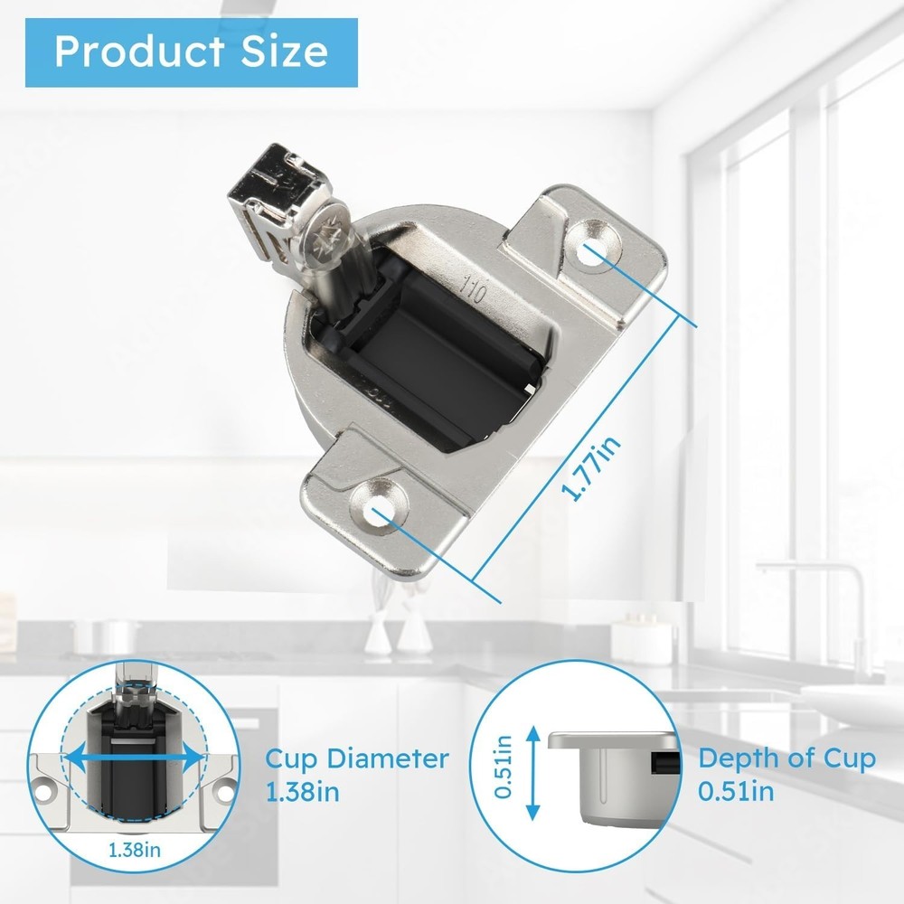 Replacement Cabinet Hinges, 110 Degrees Screw on Compact, 8 Pack
