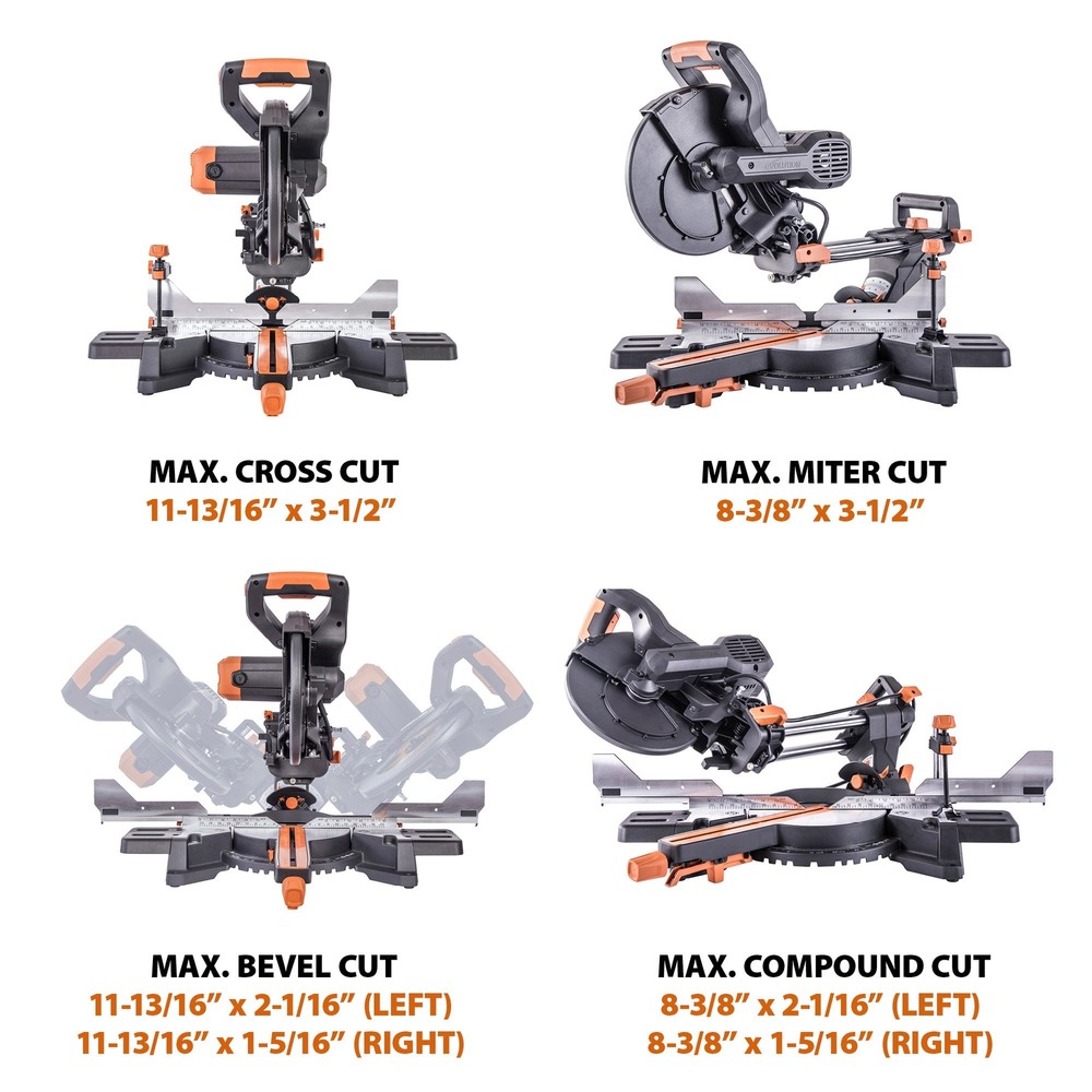 Evolution R255SMS-DB+: Dual Bevel Sliding Miter Saw With 10 in. Multi-Material C