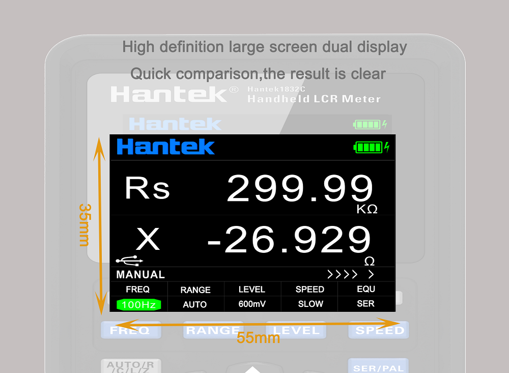 Handeld LCR Meter Measuring Instrument 40kHz 0.6Vrms Data Record Analysis
