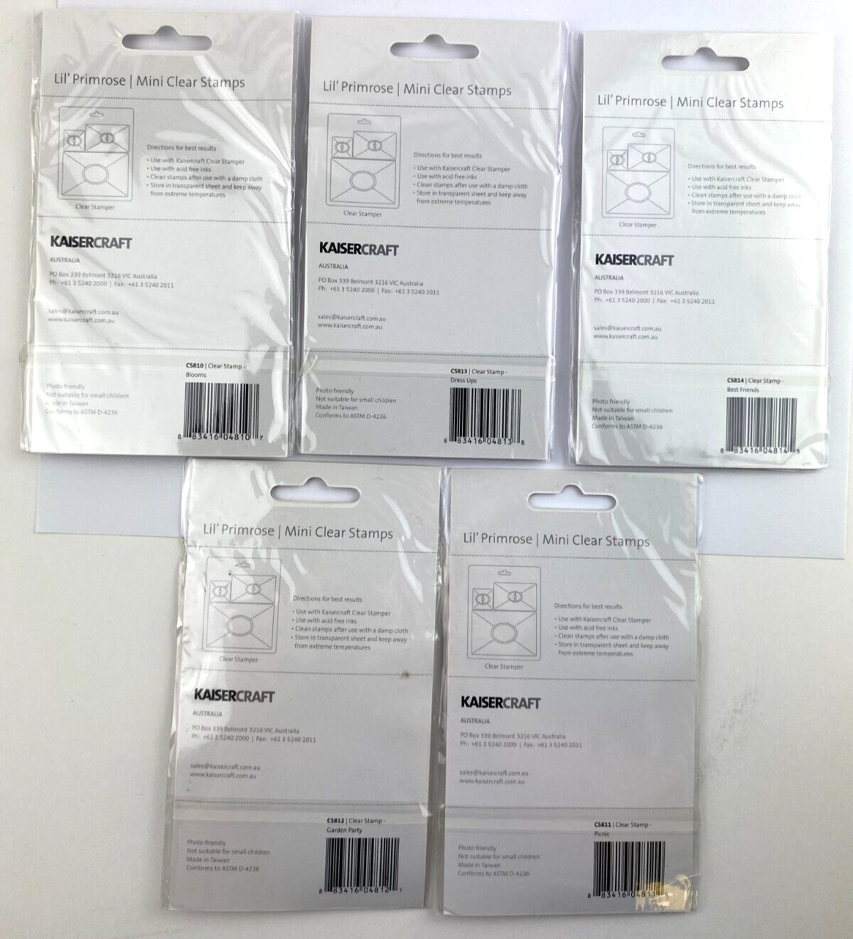 Kaisercraft Lil' Primrose (LOT OF 5) Mini Clear Stamps