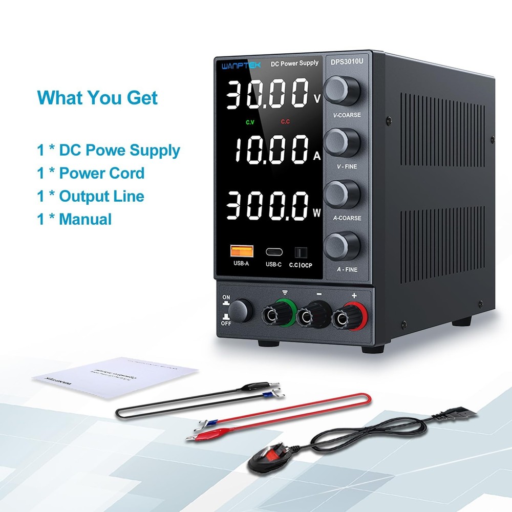 DC Power Supply Variable 0-30V 0-10A, Adjustable Switching Regulated Bench Po...