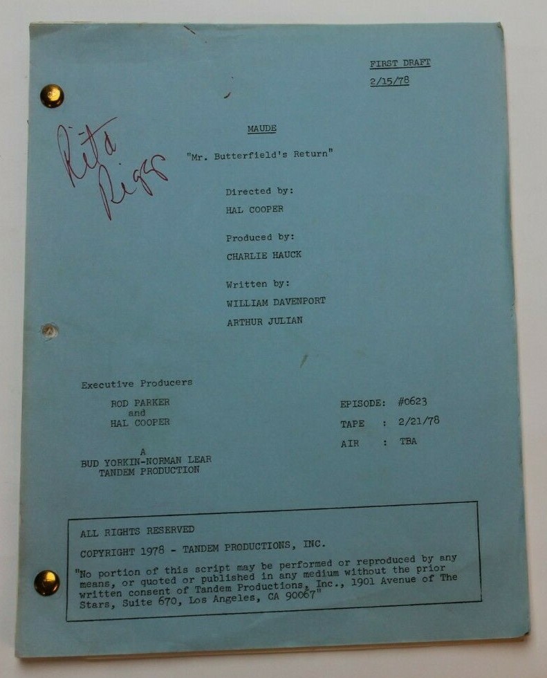 MAUDE / Bill Davenport, 1978 TV Script "Mr. Butterfield's Return" Bea Arthur